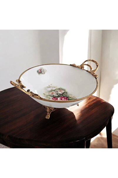 Zuccara Maison Rossev Antique Kulplu Yuvarlak Porselen Sunumluk 32 cm - Sofra...