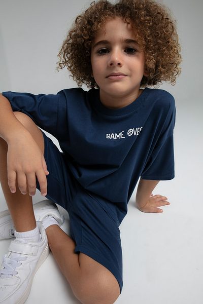 ROLY POLY Boy's Game over Navy Blue Bermuda Shorts Two-Piece Set
