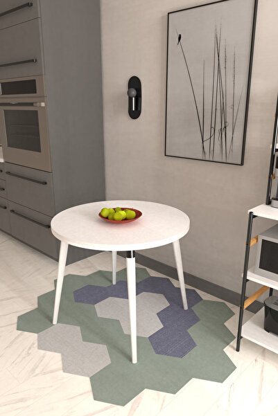 VİLİNZE Argos Yuvarlak MDF Beyaz Sabit Mutfak Masası - Q90 Cm