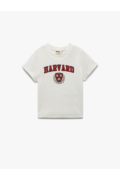 Koton Licensed Harvard Printed Crew Neck Short Sleeve Cotton Crop T-Shirt