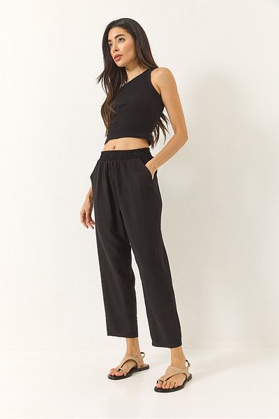 Bianco Lucci Women's Elastic Waist Pocket Detailed Slim Carrot Cut Trousers 3876 60281040