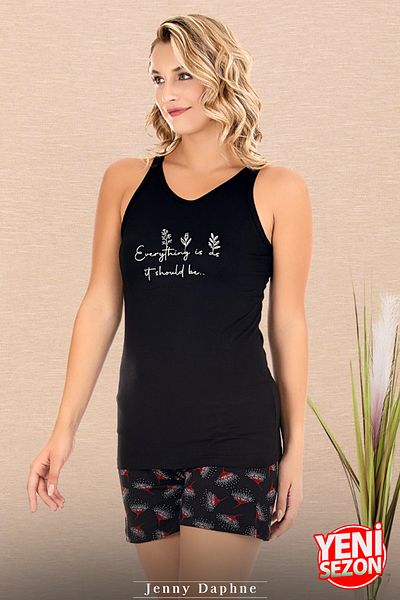 Jenny Daphne Țesătură din viscoză pentru damă, cu modele florale, tricou cu mânecă zero, set de pijamale de sezon nou cu pantaloni scurți 7733