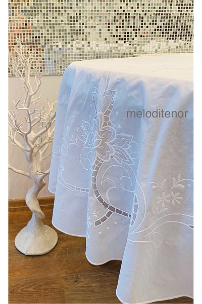 TNR Meiwa Processing Lace Look Slip-Resistant Draped Pvc Large Round Oilcloth Tablecloth 180 cm