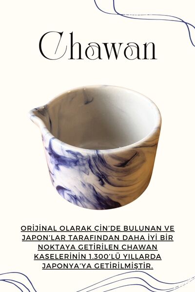 Mim and More Mavi Mermer Desenli Seramik Matcha Seti