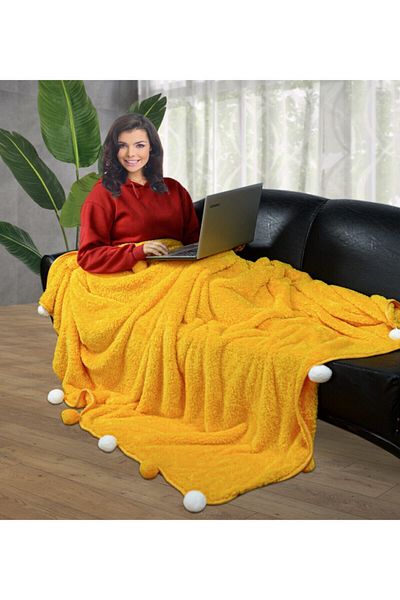 Özgüner Oyuncak 200 X 220 cm Plush TV Blanket with Pompom