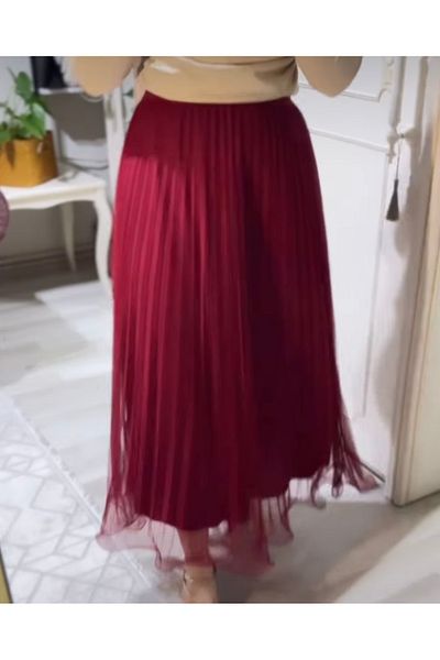 RecordHealing Tulle Skirt Pleated Red - Black