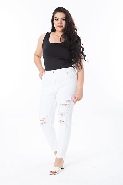 Şans Plus Size Lycra Jeans - Bone Ripped Detail, 65n38251