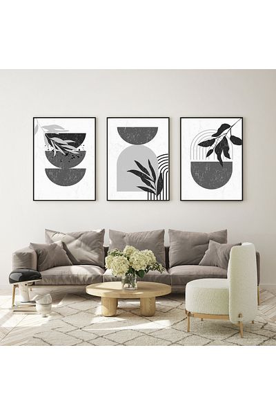 bestablo 3 bucăți gri stil boho, pictură din lemn înrămată, decor pentru casă Bestabo