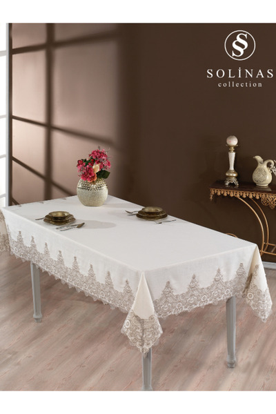 Solinas Collection Nysa Linen Kumaş Vizon Dantelli Masa Örtüsü