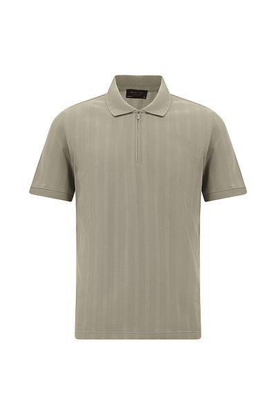 Abdullah Kiğılı Cotton Polo Neck T-Shirt - Regular Fit, Zippered and Patterned