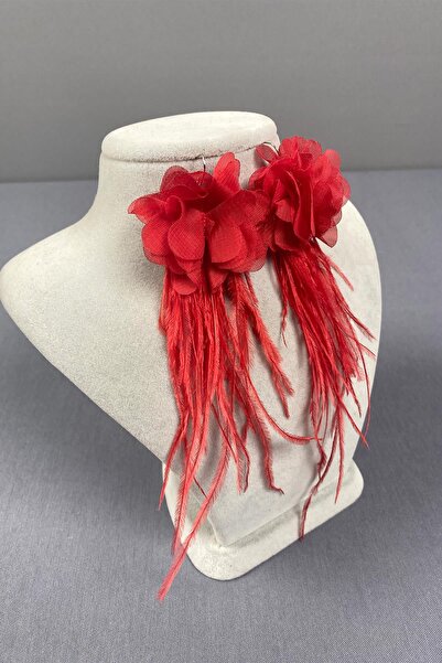 Hayalperest boncuk Lazer Çiçekli Deve Kuşu Tüylü Küpe