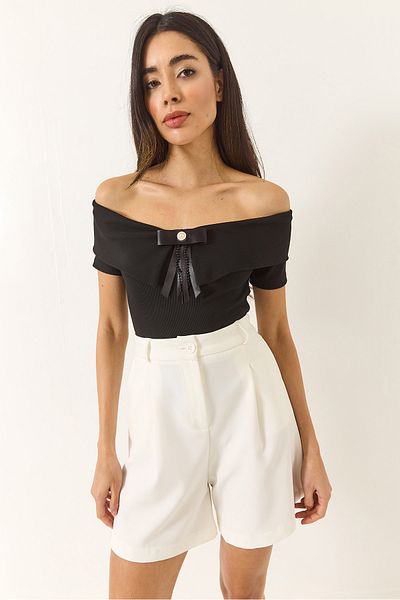 Bianco Lucci Women's Ribbon Detailed Manonnda Collar Blouse 949 60283232