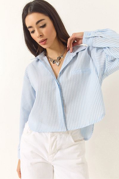Bianco Lucci Koszula damska Slim Striped Regular Cotton Crop Shirt 2039 60283204