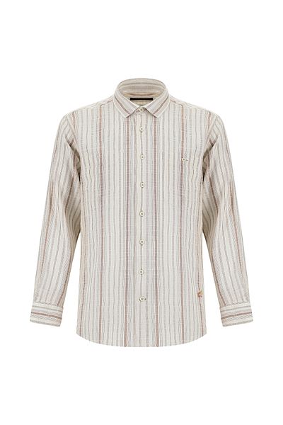 Abdullah Kiğılı Long Sleeve Regular Fit Striped Sports Cotton Linen Shirt