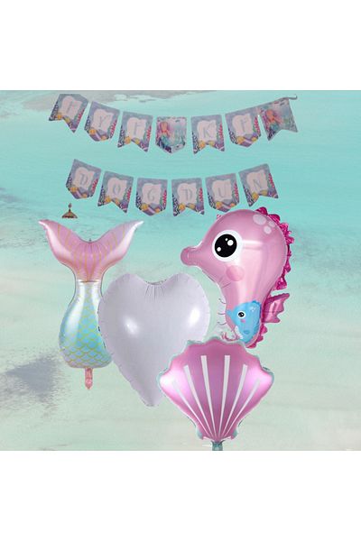 booddie Mermaid Birthday Party Supplies Seashell.Horsefish,Banner,Heart Foil & Mermaid Tail