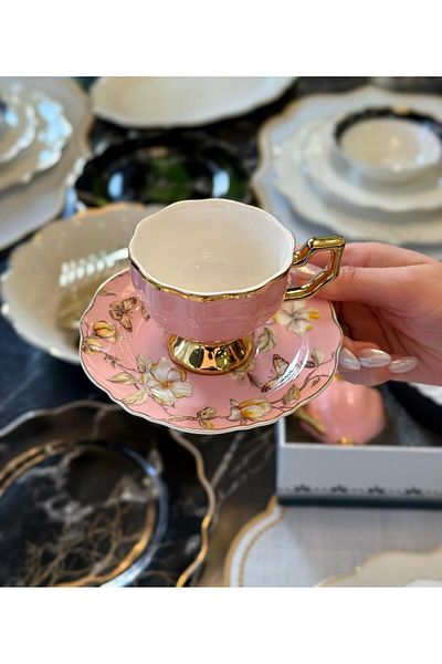 Onedekor Set of 6 Porcelain Wings Pink Coffee Cups