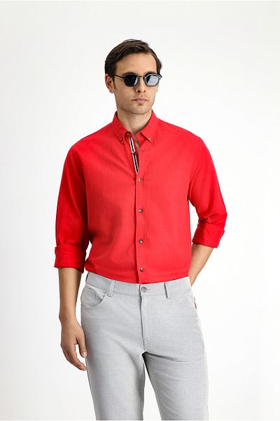 Kiğılı Long Sleeve Regular Fit Button Collar Linen Look Sports Cotton Shirt