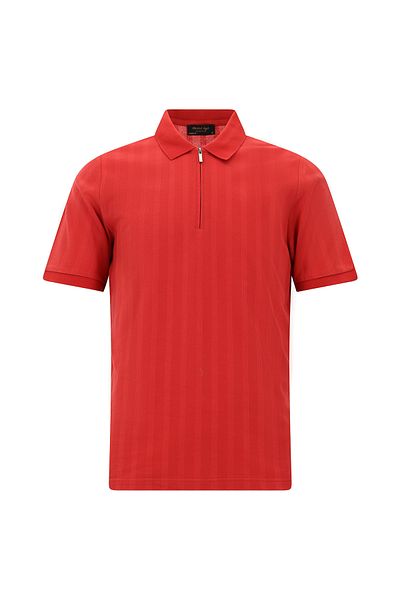 Abdullah Kiğılı Cotton Polo Neck T-Shirt - Regular Fit, Zippered and Patterned