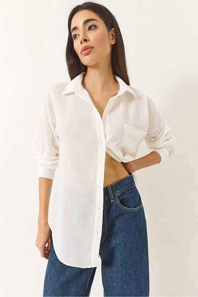 Bianco Lucci Cămașă de in, oversize, cu un singur buzunar, 20153 60283238