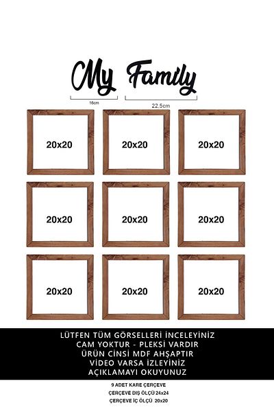 yhfoto 9 Pieces 20x20 Wooden Square Frame - My Family Written Photo Frame Set