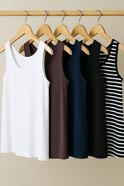 COTENCONCEPT Tricou pentru atlet cu bretele groase din bumbac, 5 bucăți
