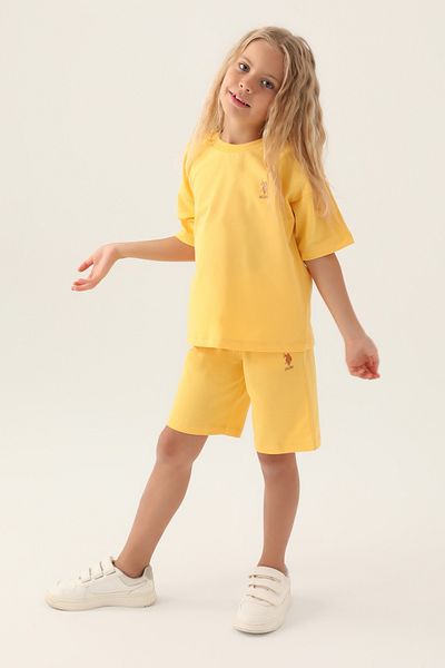 U.S. Polo Assn. US Polo Assn. Set de tricou și pantaloni scurți galbeni pentru fete