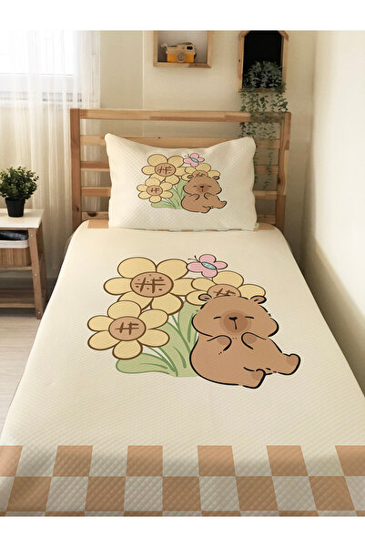 Evmila Capybara Desenli Tek Kişilik Pike 160x220 cm