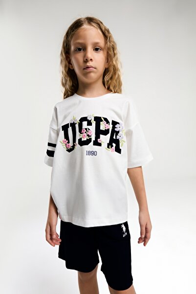 U.S. Polo Assn. Us Polo Assn. Girl's White T-Shirt and Black Shorts Set