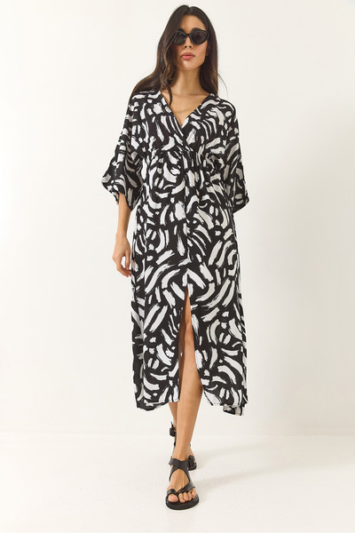 Bianco Lucci Γυναικείο καλοκαιρινό φόρεμα βισκόζης με γιακά με ελαστική μέση 60283225