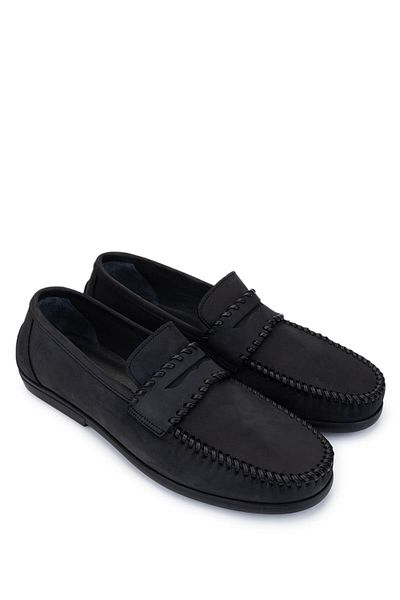 Tamer Tanca Men's Genuine Leather Black Nubuck Loafers