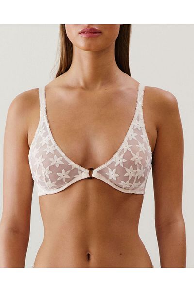 Undiz Embroidered halter triangle bra - white
