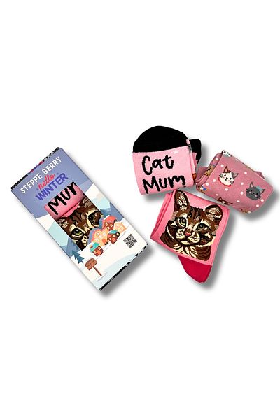 STEPPE BERRY 3 Pairs Cat Concept Colorful Boxed Socks Set