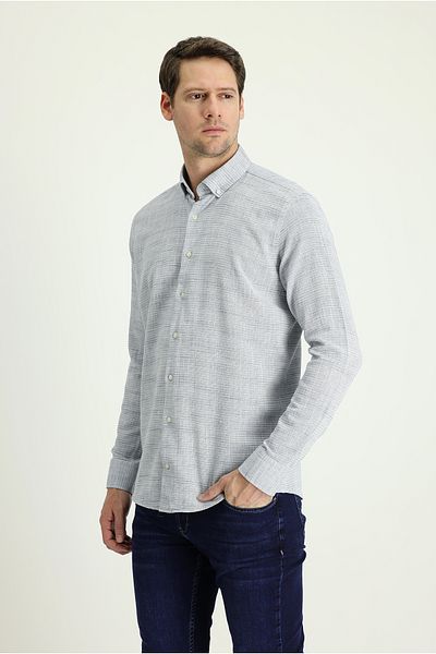 Kiğılı Long Sleeve Slim Fit Slim Fit Linen Look Cotton Sports Button Collar Shirt