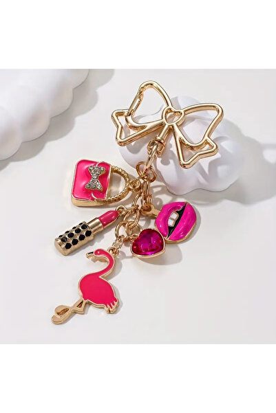 Halımax Flamingo Pink Lipstick Heart Keychain Bag Ornament Backpack Car Ornament Charm Gift