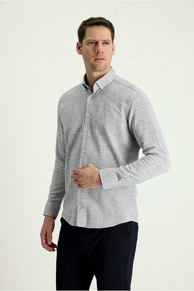 Kiğılı Long Sleeve Slim Fit Slim Fit Linen Look Cotton Sports Button Collar Shirt