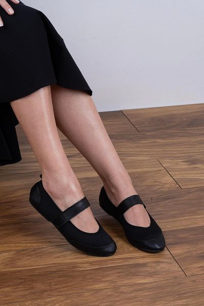 sovrana Black Stretch Back Leather Ballerinas