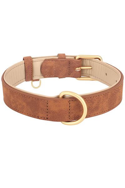 Choice M Brown Durable Dog Collar Leather Dogs Collars Soft Padded Pet Pitbull Necklace Adjustable For Smal