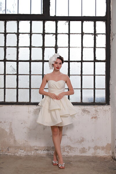 minel aşk Drapeli Kalp Yaka Mini Elbise