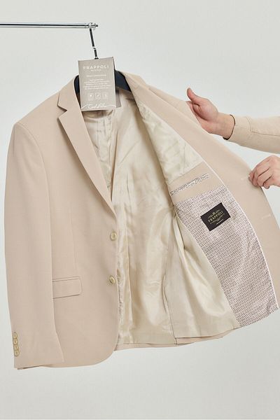 Frappoli Baselnaa Ανδρικό Μπεζ Battal Plus Size Slim Fit Μπουφάν Basic Blazer με επένδυση με κουμπιά