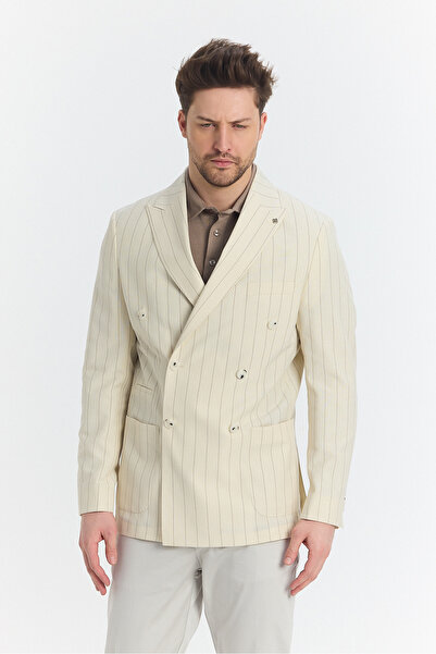 Frappoli Vitao Чоловічий відкритий бежевий італійський смугастий крузавий напівпідкладковий slim fit спортивний блейзер