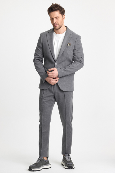 Frappoli Jasino Men's Light Gray Slim Fit Cotton Blended Suit (Jacket+Pants)