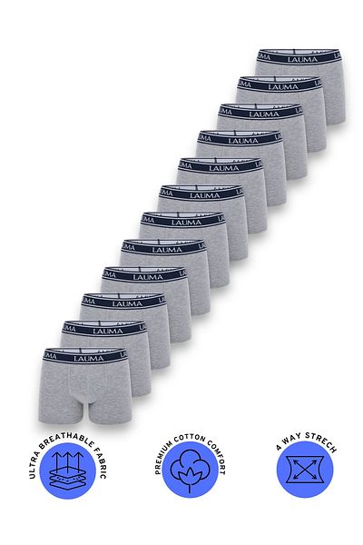 LAUMA Ανδρικά Boxer 12 Pack Navy Blue Λεπτομερή ανοιχτό γκρι, βαμβακερά, εύκαμπτα, εσώρουχα Lycra