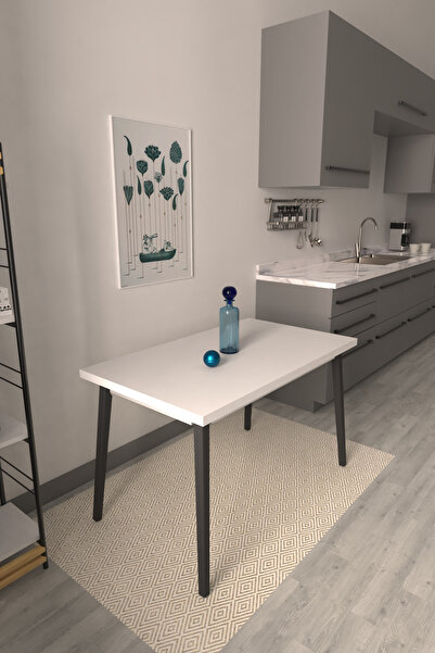 VİLİNZE Avanos Sabit Beyaz Siyah Mdf Mutfak Masası - 70x120 Cm