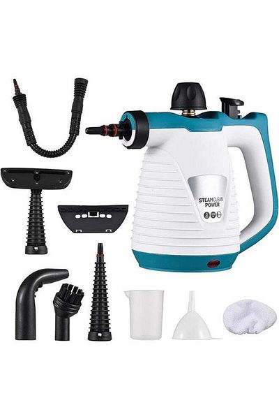 COOYA 9-piece handheld steam cleaner set, 350 ml,1050W, fast heating, deep cleaning, with safety lock,blue