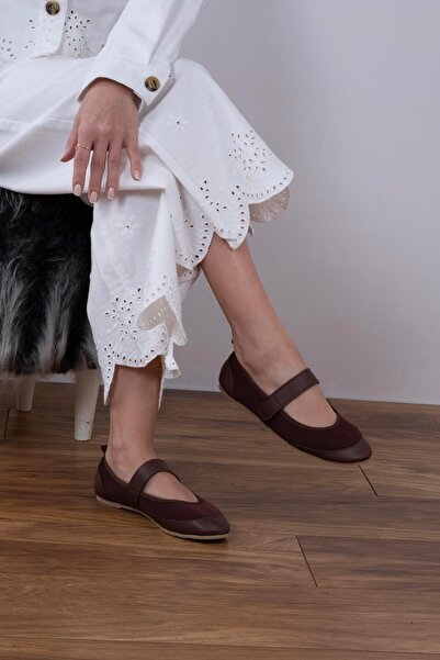 sovrana Real Leather Stretch Ballerina Bitter Brown Fabric