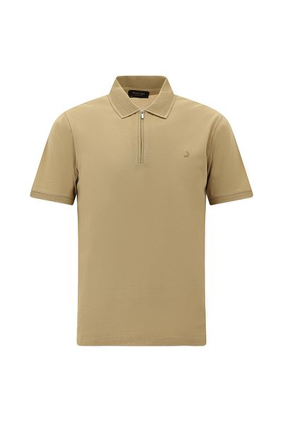 Kiğılı Slim Fit Slim Fit Zippered Embroidered Mercerized Cotton Polo Neck T-Shirt