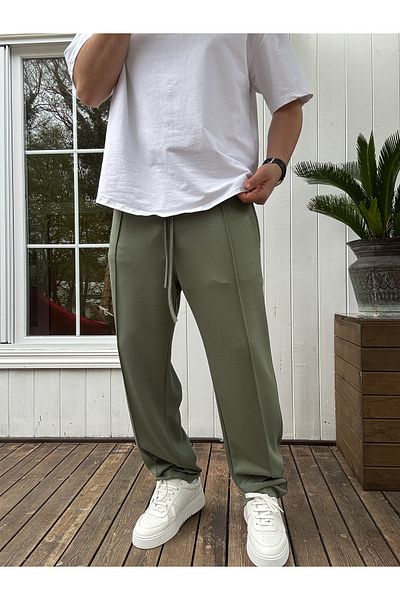 BYBASICMAN Khaki Stitched Lycra Pipe Leg Sweatpants Ke-7012