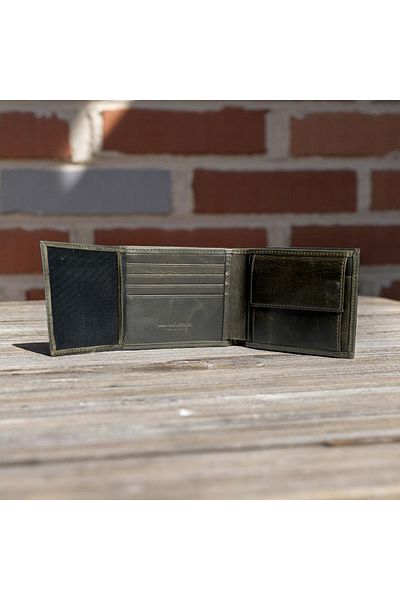 Modica Atlanta - Genuine Leather Classic Men's Green Wallet with Coin Compartment, High-Level Handcrafted