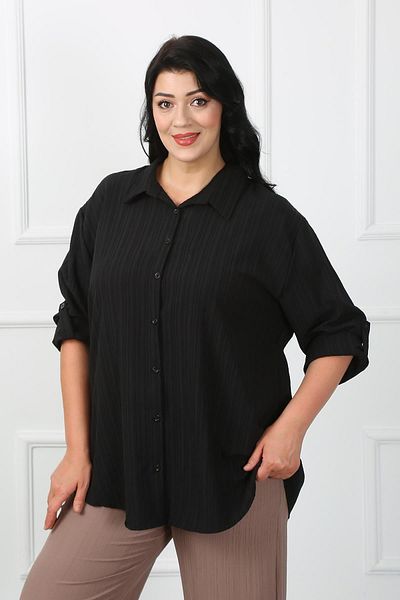 By Alba Collection Cămașă de damă înfășurată neagră de mărime mare