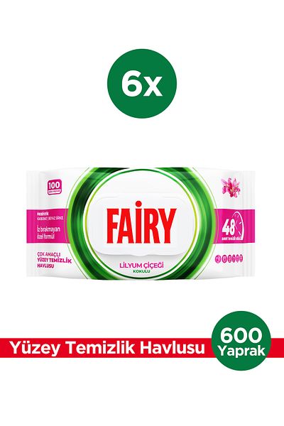 Fairy Multi-Purpose Surface Cleaning Towel 100 Sheets 6 Pieces |   Lily Flower |   White Vinegar Baking Soda